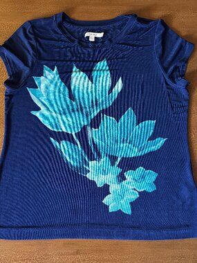 Chico's Blue with Teal Flower Sleeveless Summer Top - Size 2 ( Large )